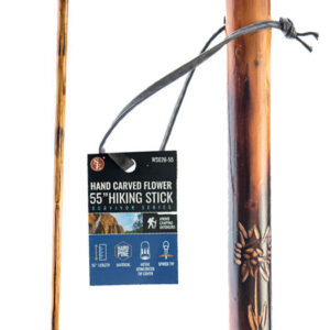 55" Wooden Walking/Hiking Stick With Flower Carving